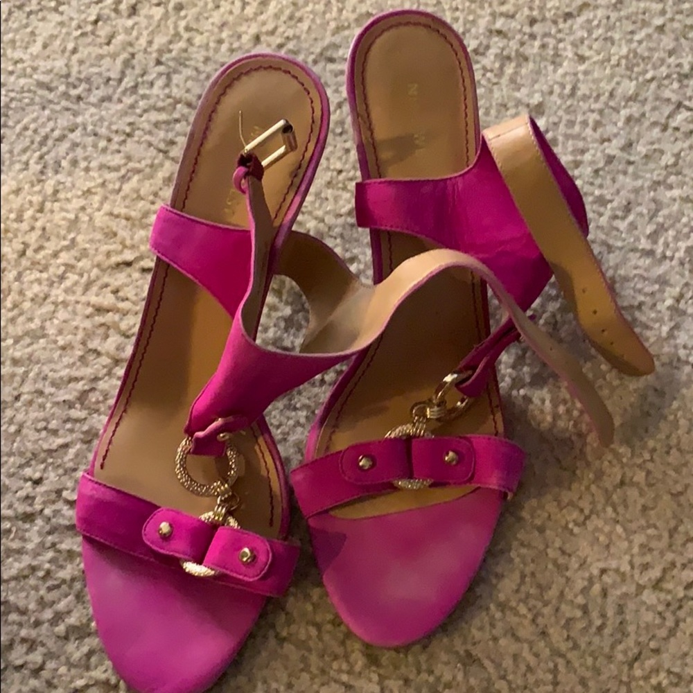 Nine West pink suede and gold heel
